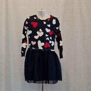 GAP Black with Hearts Long Sleeve Crew Neck Girls Dress 5T in GUC